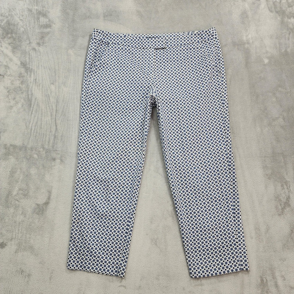 Audrey & Celine Pants Womens‎ 10 Blue Geometric Print Capri Stretch Twill Casual